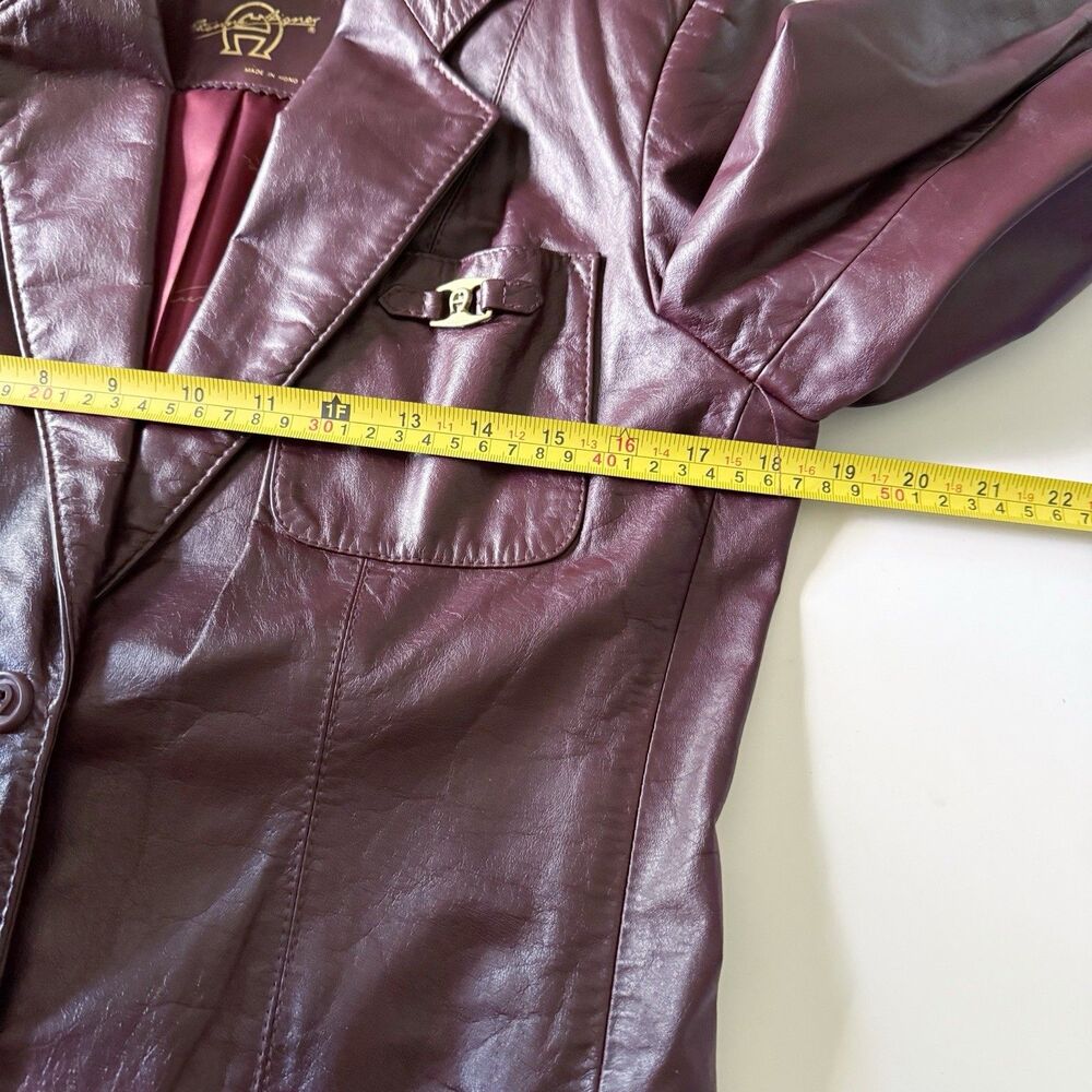 Vintage Etienne Aigner Leather Blazer Jacket Womens Oxblood Size 6 XS/S Small - Picture 2 of 16